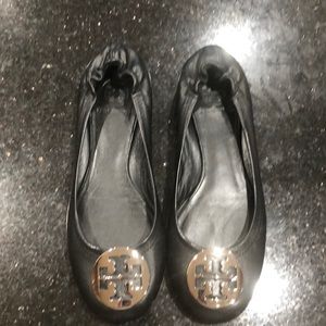 Tory Burch Black leather size 8 flats Hardly worn soles still nice.